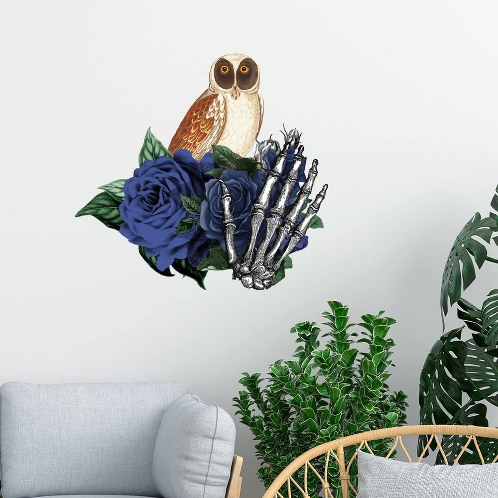 Vintage Halloween Wall Decals with Skeleton, Skull and Owl Designs