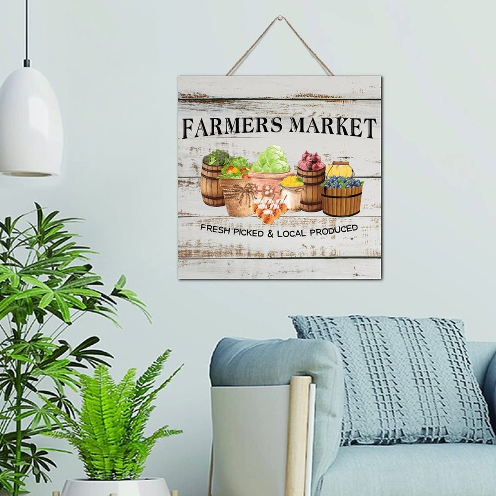 NABRAND Farmers Market Wood Hanging Sign, “Fresh Picked Local Produce,” 30.5 x 30.5 cm