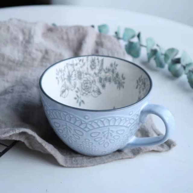 LUNYY Retro Nordic Embossed-Handle Creative Ceramic Coffee Mug