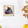Raven on Skull Halloween Wooden Wall Sign with Purple Flower, 8 x 8 in view 4