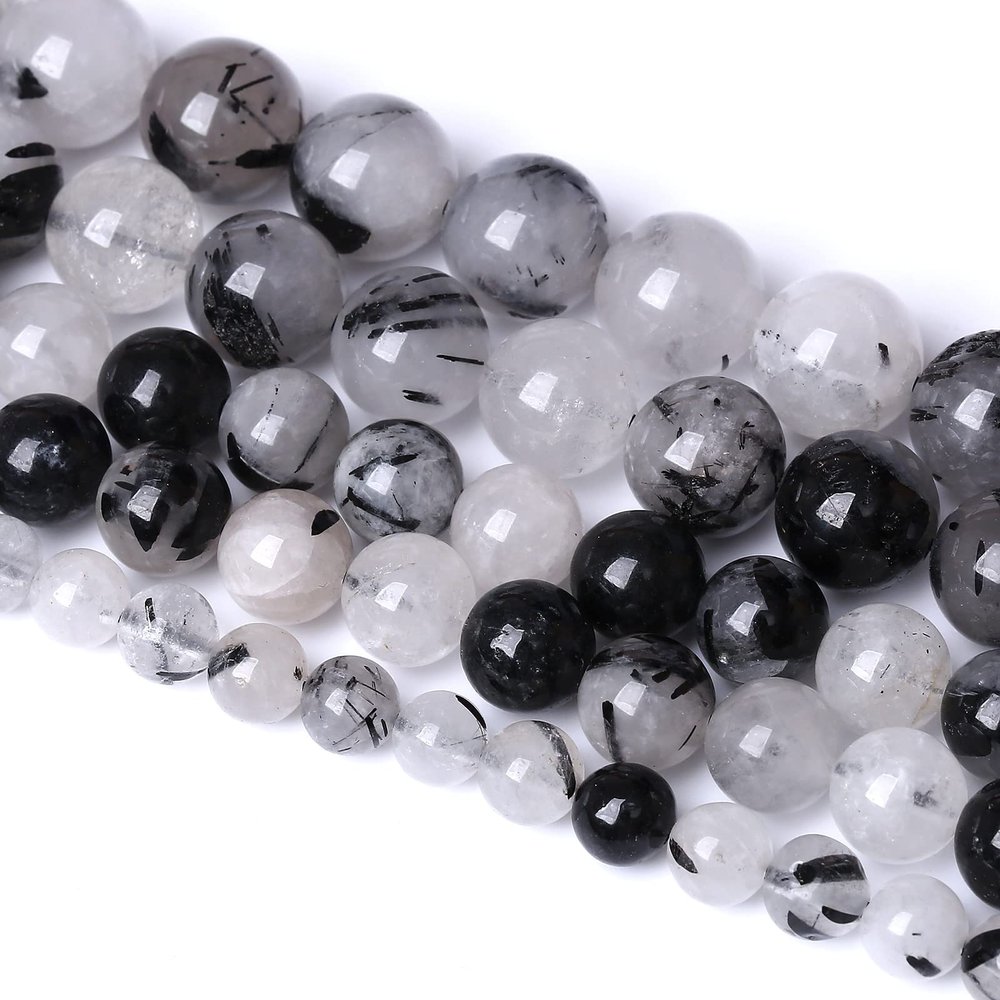 12 mm 30-Piece Black Rutilated Quartz Beads, 2A Grade, 1 Strand