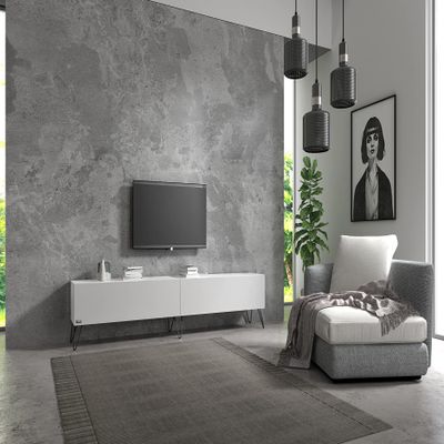 Wuun Somero TV Stand, 200 cm (2 x 100 cm), Matte White/Black Hairpin Legs