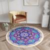 Chickwin Round Mandala Rug, Non-Slip Plush Flannel Doormat, Royal Blue, 100 cm view 1