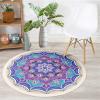 Chickwin Round Mandala Rug, Non-Slip Plush Flannel Doormat, Royal Blue, 100 cm view 2