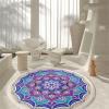 Chickwin Round Mandala Rug, Non-Slip Plush Flannel Doormat, Royal Blue, 100 cm view 3