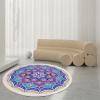 Chickwin Round Mandala Rug, Non-Slip Plush Flannel Doormat, Royal Blue, 100 cm view 4