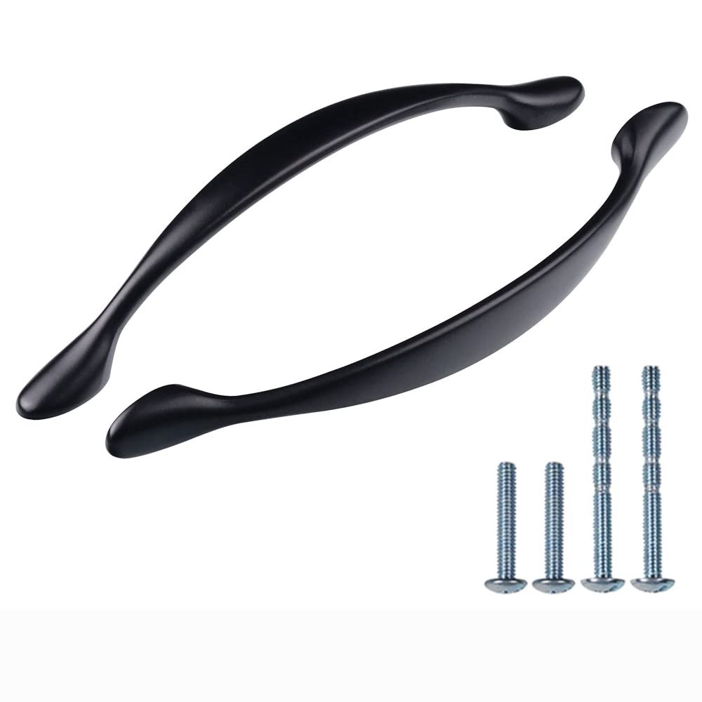 Cosnys 10-Pack Solid Matte Black Cabinet Handles, Arch-Shaped, 128 mm Hole Spacing