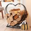 Heart-Shaped Metal Firewood Rack with Firewood Carrier, Black view 1