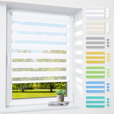 Day & Night Roller Blind, 70 x 220 cm (W x H), 70 cm Fabric Width, White, 3-in-1 Duo Blind for Windows & Doors, Light-Filtering & Blackout, No-Drill or Drill Mounting