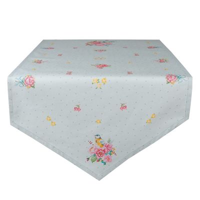 Clayre & Eef Green Cotton Floral Table Runner 50 x 160 cm
