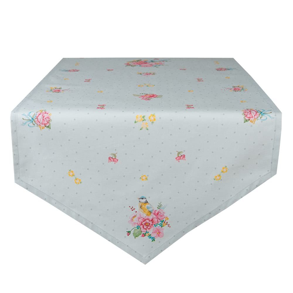 Clayre & Eef Green Cotton Floral Table Runner 50 x 160 cm