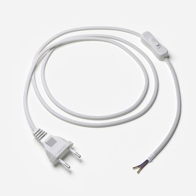 Lightstock Textile Cable Lead with Euro Plug and Switch, 250 cm, 2 x 0.75 mm, White