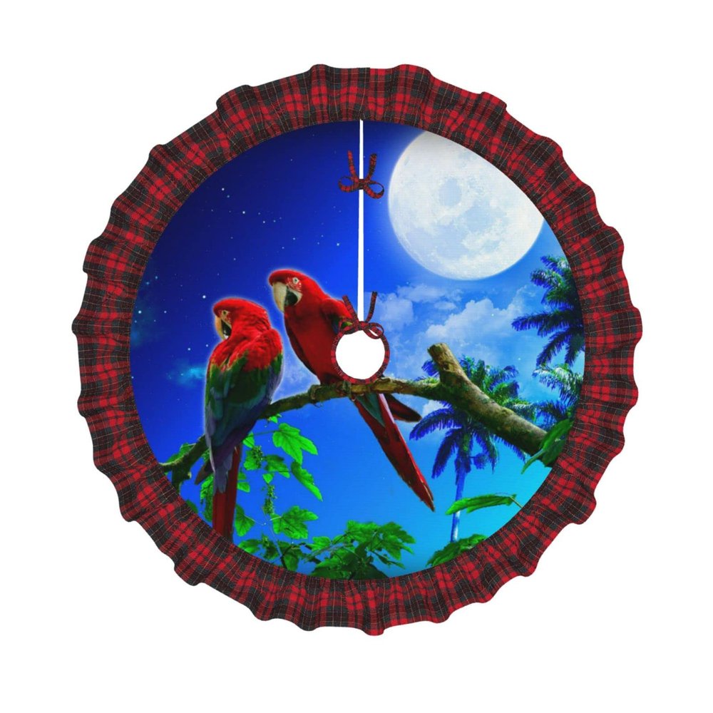 Plaid Pleated Parrot Christmas Tree Skirt, 30 in