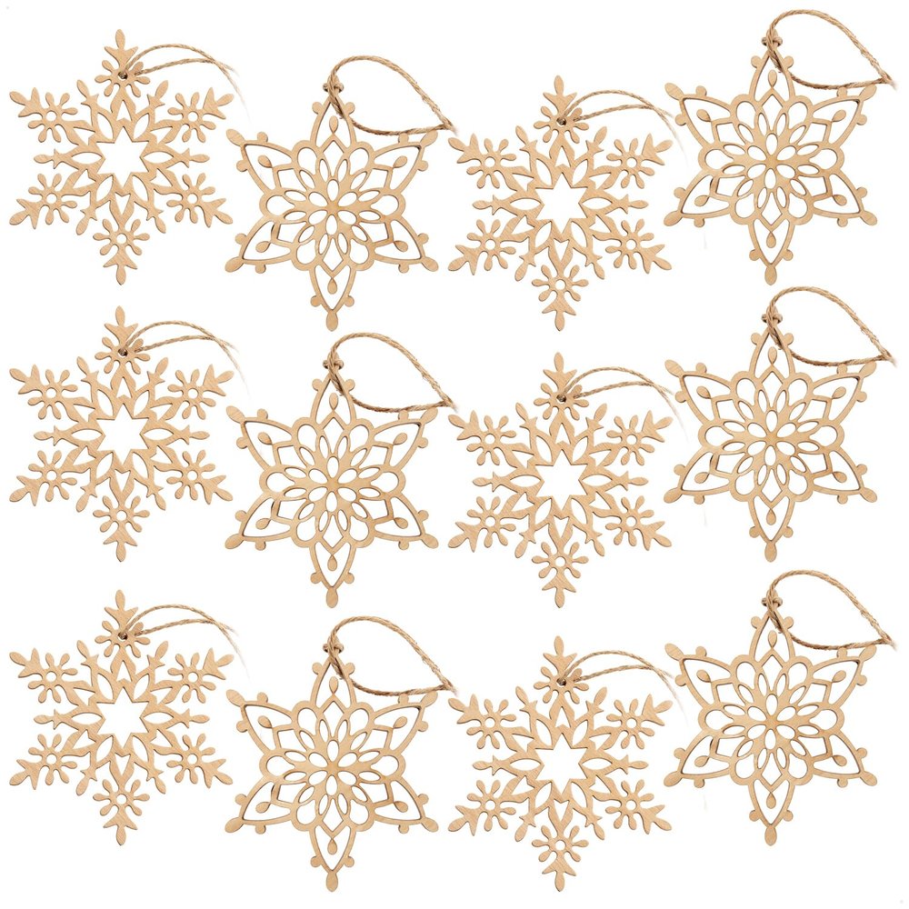 com-four 12-Piece Wooden Christmas Tree Ornament Set