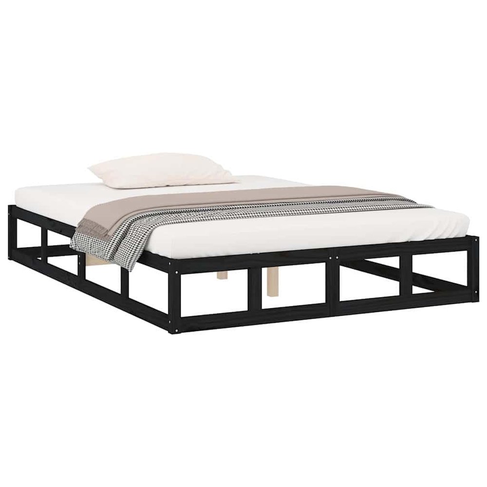 vidaXL Solid Wood Bed Frame, Black, 140 x 190 cm