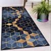 Ufamiluk Blue, Black & Beige Geometric Runner Rug, Non-Slip, Washable, Water- and Weather-Resistant, 35.4 x 149.6 in view 1