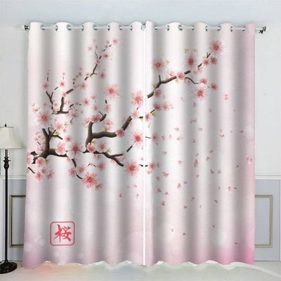 Aolity Pink Japanese Cherry Blossom Blackout Curtains