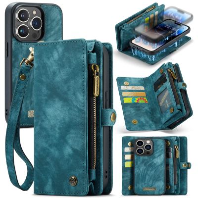 UFinetech iPhone 14 Pro Flip Leather TPU Wallet Case, Blue