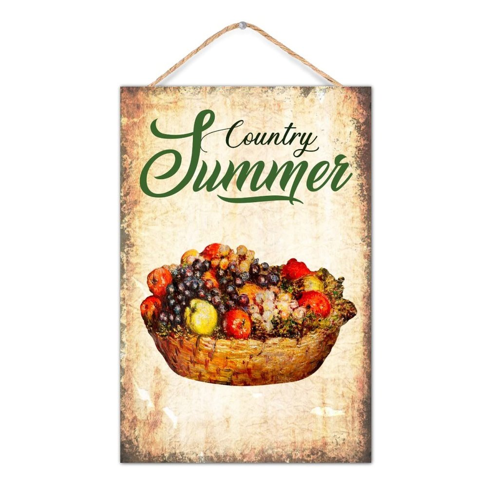 NABRAND Summer Fruits Wood Wall Sign, Rustic Fruit Decor, 20 x 30 cm