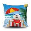 Bichon Frise Dog Eating Watermelon at the Beach Pillow Cover, Happy Summer Beach Palm, 50.8 x 50.8 cm view 1
