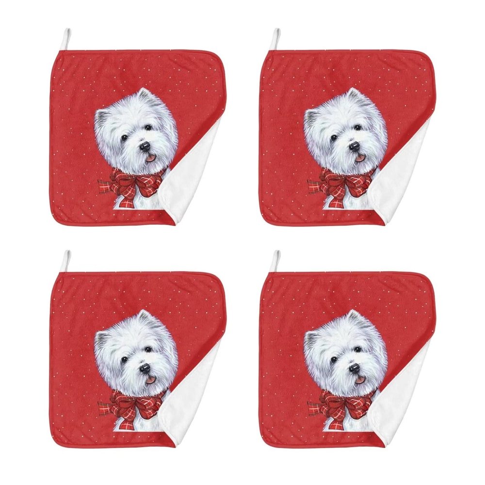 Xoenoiee Yorkshire Terrier Christmas Print Dish Towels, 4-Pack