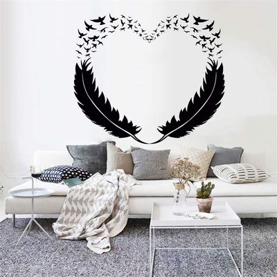 ZHEHUA Feather Heart Love Bird Wall Decal, Black, 48 x 42 cm