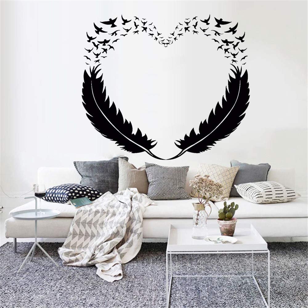 ZHEHUA Feather Heart Love Bird Wall Decal, Black, 48 x 42 cm