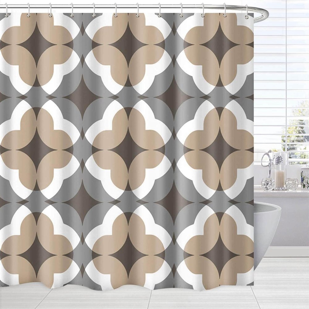 YTITILUCK Gray and Beige Abstract Geometric Flower Shower Curtain, 235 x 160 cm (W x L)