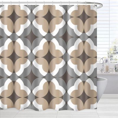 YTITILUCK Abstract Geometric Flower Shower Curtain, Brown, Gray and Beige, 110 x 160 cm
