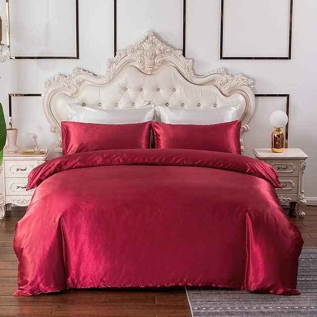 GHKL Rayon Satin Bedding Set with Duvet Cover and Pillowcases for Single or Double Beds