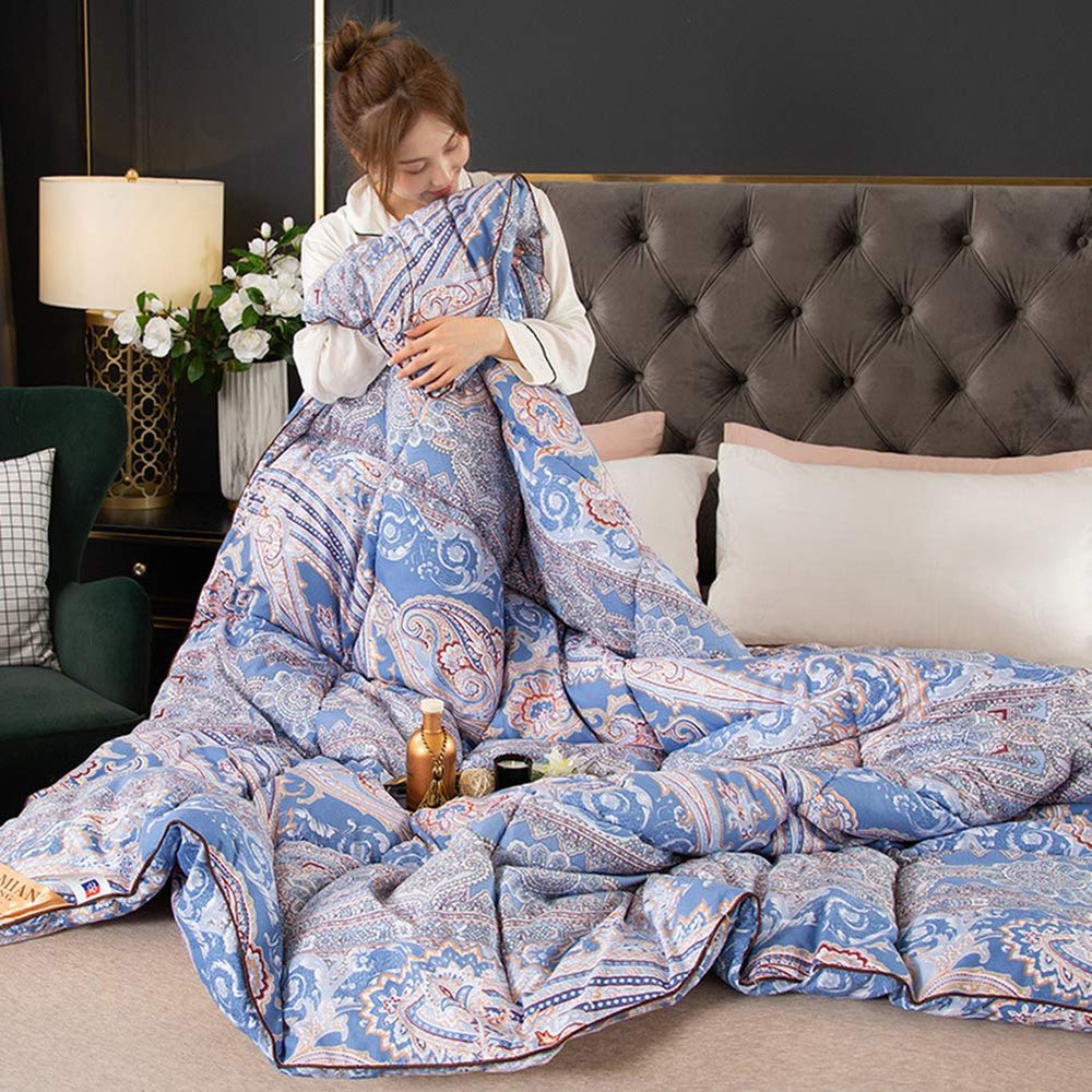 King-Size Duvet, 13.5 Tog, Luxurious Goose Feather and Down, 95% Down, 100% Cotton Cover, Anti-Dust-Mite and Anti-Allergen, Featherproof Fabric, Blue, 200 x 230 cm, 4 kg