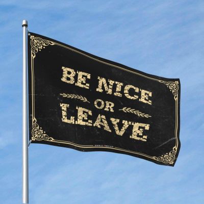 CakJuice Funny Halloween Flag, Be Nice or Leave, Dorm Decor for College Guys, Fall Yard Flag, 60 x 90 cm