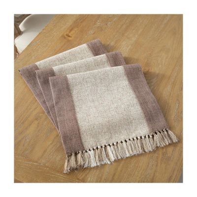 EHOMERY Beige Cotton Linen Table Runner with Tassels, 38 x 220 cm