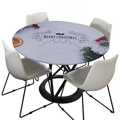 Morbuy Christmas Round Elastic Tablecloth, Gray, for 170–180 cm Tables