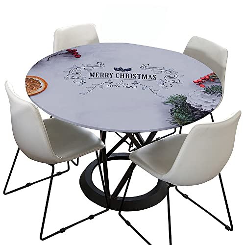 Morbuy Christmas Round Elastic Tablecloth, Gray, for 170–180 cm Tables
