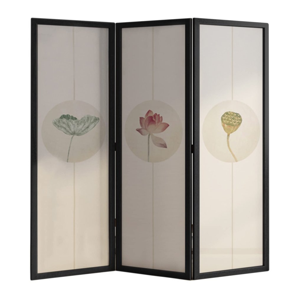 3-Panel Folding Room Divider, Portable Privacy Screen, Black, Tall 110 cm/43.3 in
