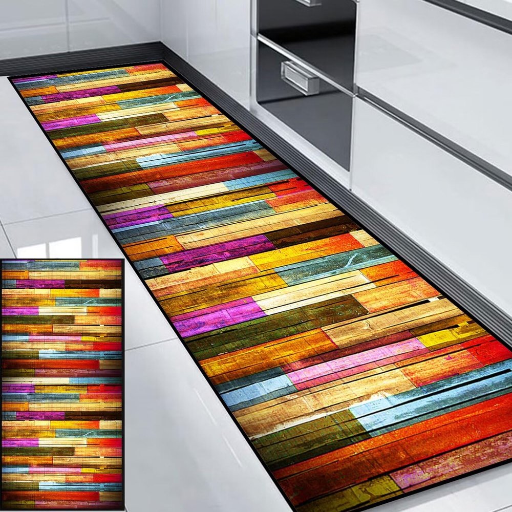 HUAXIQUE Washable Geometric Runner Rug, Red, 90 x 380 cm, Style H