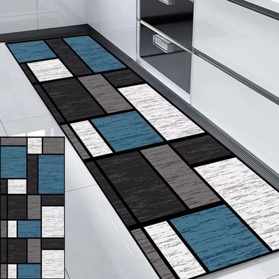 HUAXIQUE Non-Slip Washable Geometric Runner Rug, Gray Blue, 50 x 340 cm, Style B