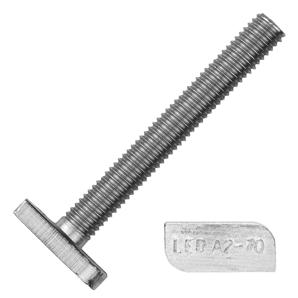 Techtanium Hammer-Head Bolts M8 x 30 mm for Type 28/15 Mounting Rails, A2 Stainless Steel, 200-Pack