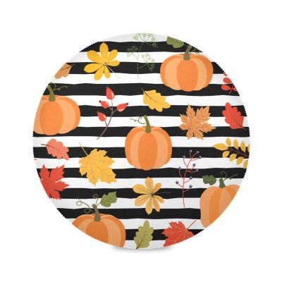 Pumpkin Autumn Leaves Striped Round Placemats, Set, 39.1 cm