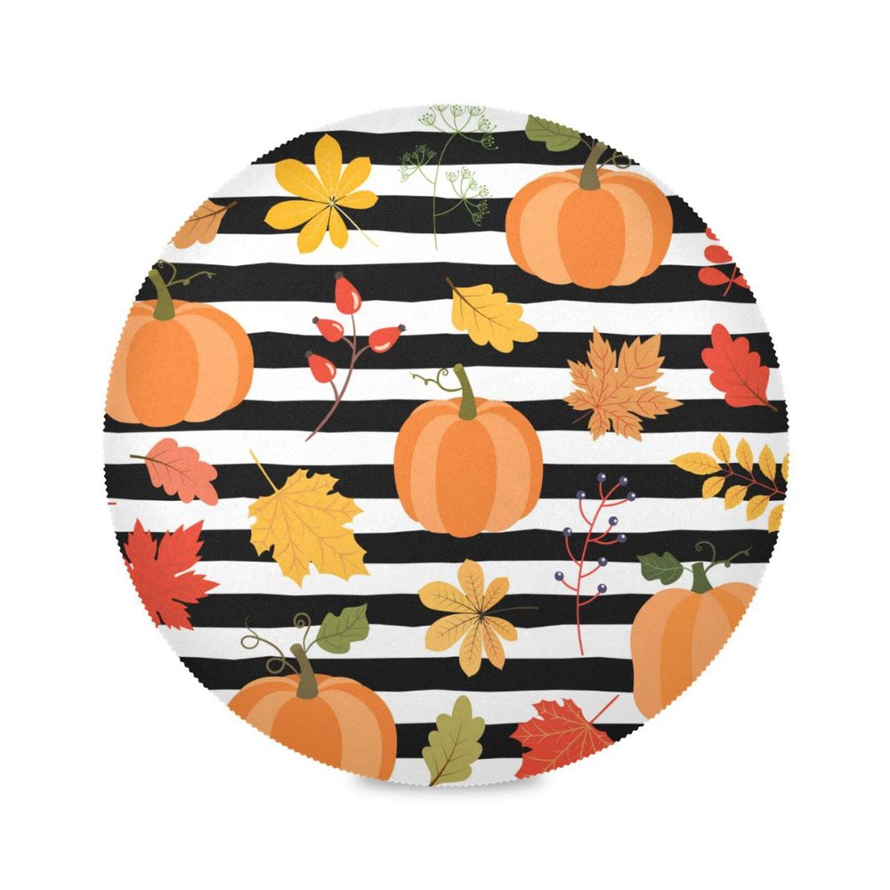 Pumpkin Autumn Leaves Striped Round Placemats, Set, 39.1 cm