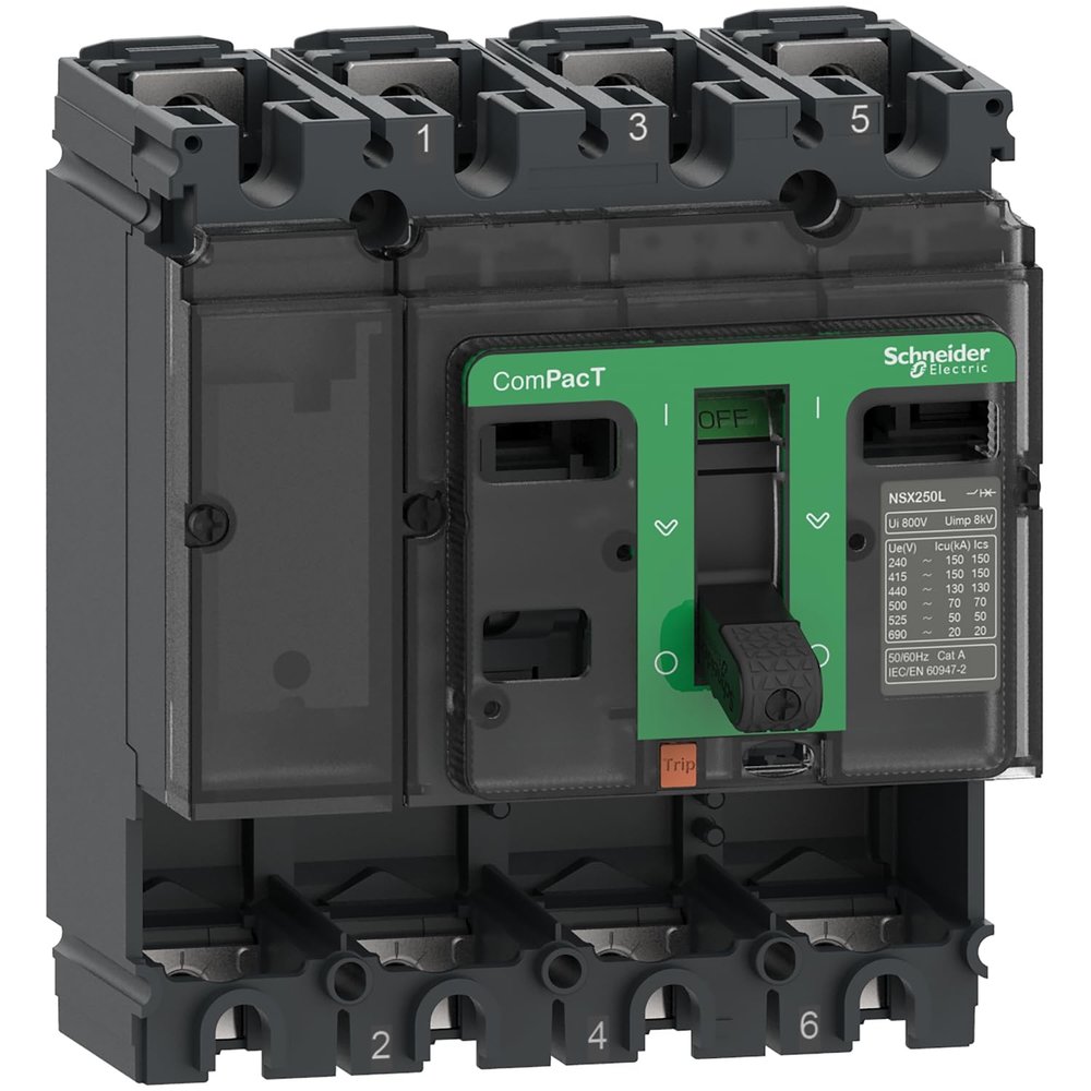 Schneider Electric ComPacT NSX 4-Pole Circuit Breaker, 250 A, 25 kA Breaking Capacity