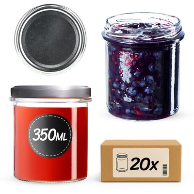 KADAX 20-Piece Set of 350 ml Jam Jars, TO82 Mason Jars with Screw Lids