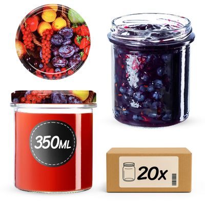 KADAX 20-Piece Set of 350 ml Jam Jars, TO82, Mason Jars with Screw-Top Lids
