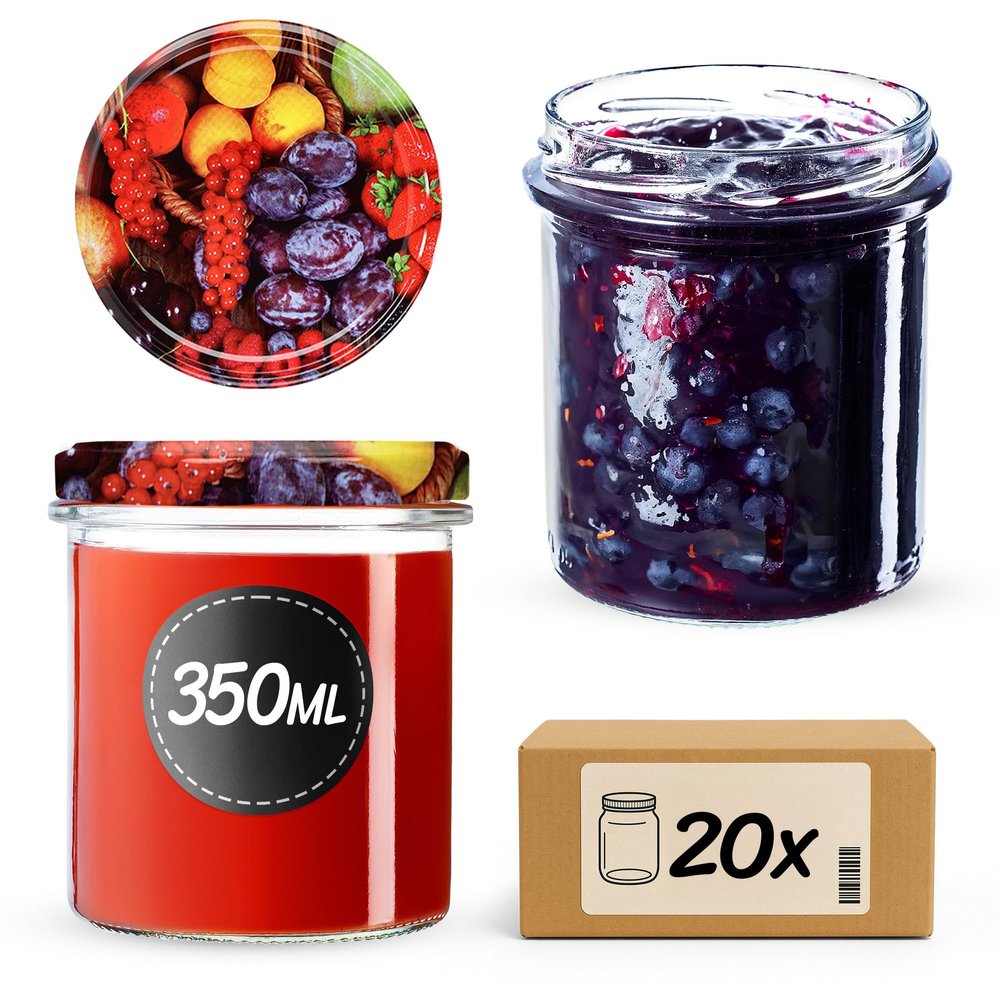 KADAX 20-Piece Set of 350 ml Jam Jars, TO82, Mason Jars with Screw-Top Lids