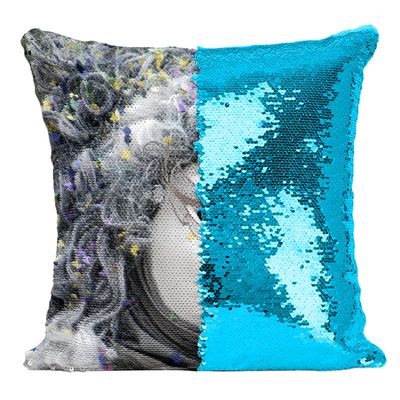 Fabulous Turquoise Sequin Cushion Cover with White and Silver Venice Carnival Mask
