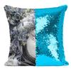 Fabulous Turquoise Sequin Cushion Cover with White and Silver Venice Carnival Mask view 1