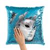 Fabulous Turquoise Sequin Cushion Cover with White and Silver Venice Carnival Mask view 2