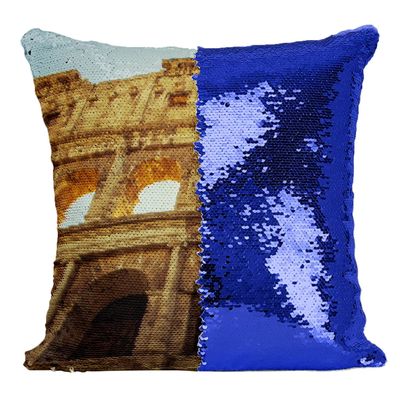 Fabulous Blue Sequin Pillow Cover, Ancient Rome Colosseum Under the Sun, World Heritage