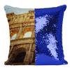 Fabulous Blue Sequin Pillow Cover, Ancient Rome Colosseum Under the Sun, World Heritage view 1